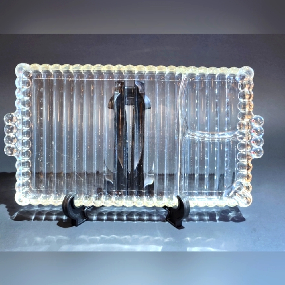 HAZEL ATLAS Ball & Rib, Glass Sip-n-Smoke Vintage Luncheon Snack Trays